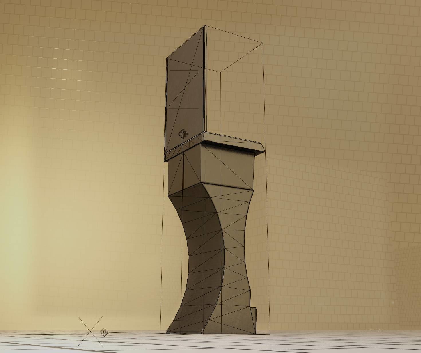 Public Metal Sci-Fi Sink - 40 - with Mirror Low-poly 3D model_94