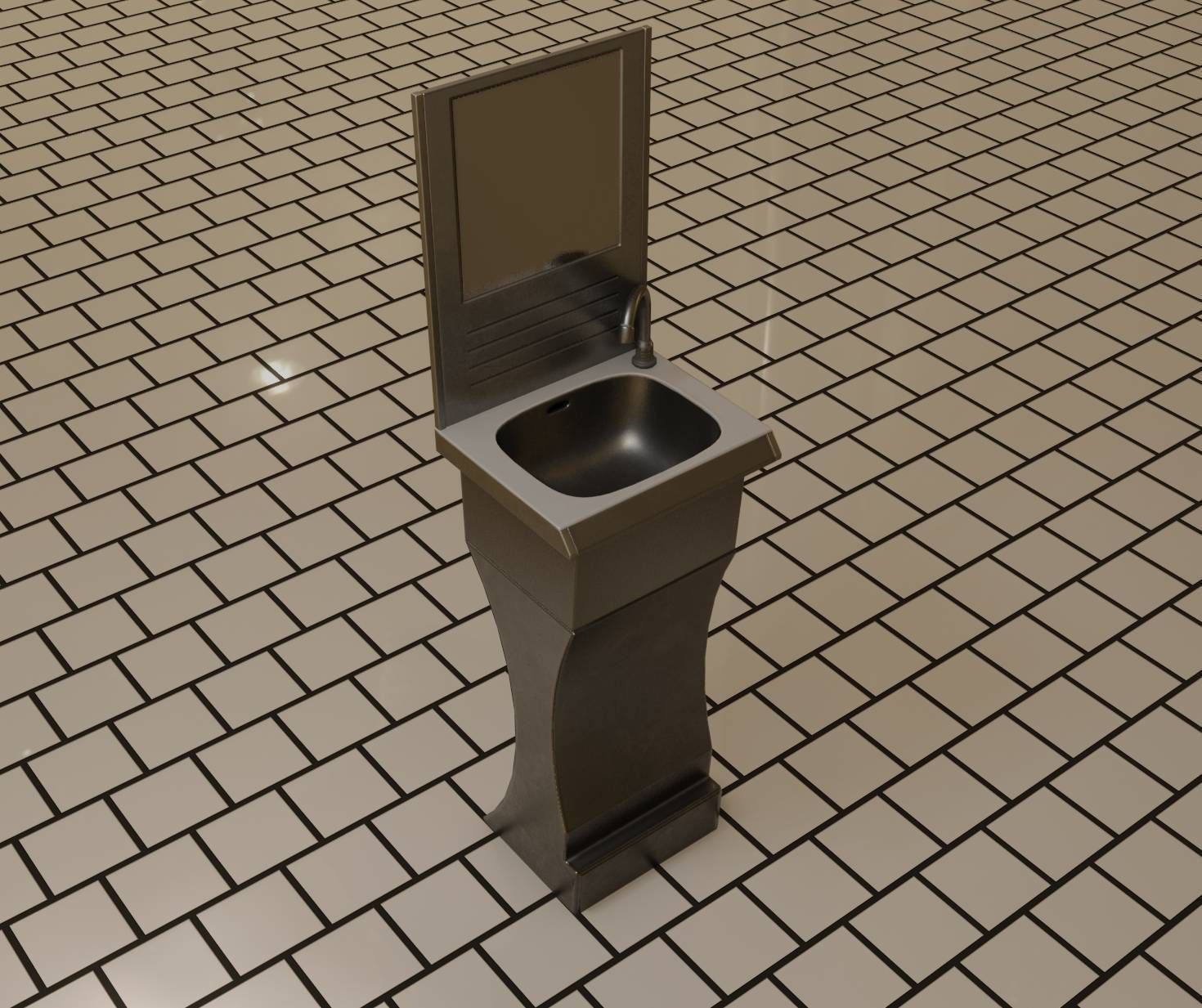 Public Metal Sci-Fi Sink - 40 - with Mirror Low-poly 3D model_45
