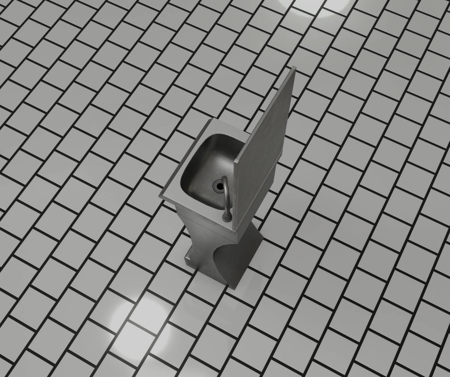 Public Metal Sci-Fi Sink - 40 - with Mirror Low-poly 3D model_67