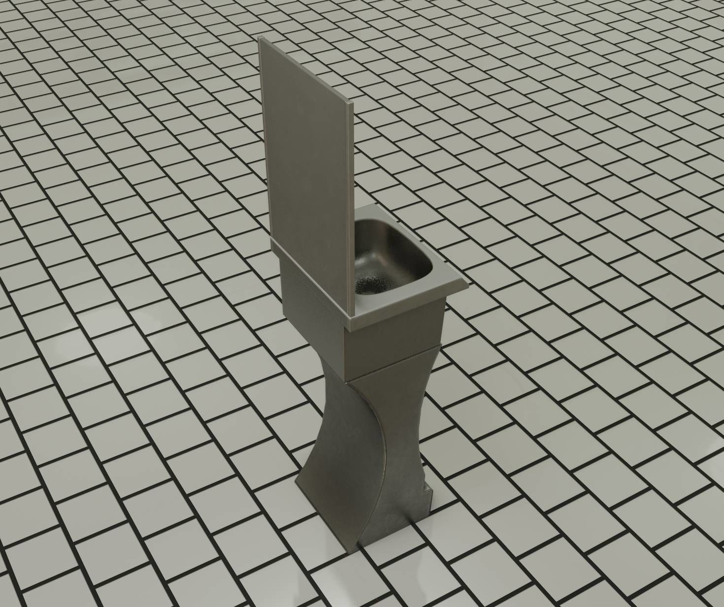 Public Metal Sci-Fi Sink - 40 - with Mirror Low-poly 3D model_17