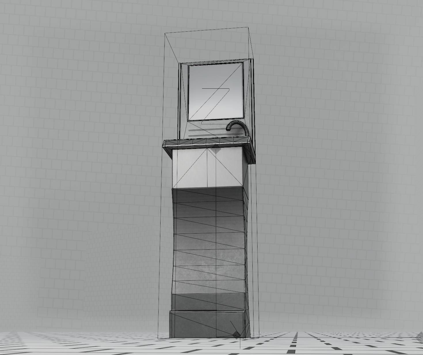 Public Metal Sci-Fi Sink - 40 - with Mirror Low-poly 3D model_60