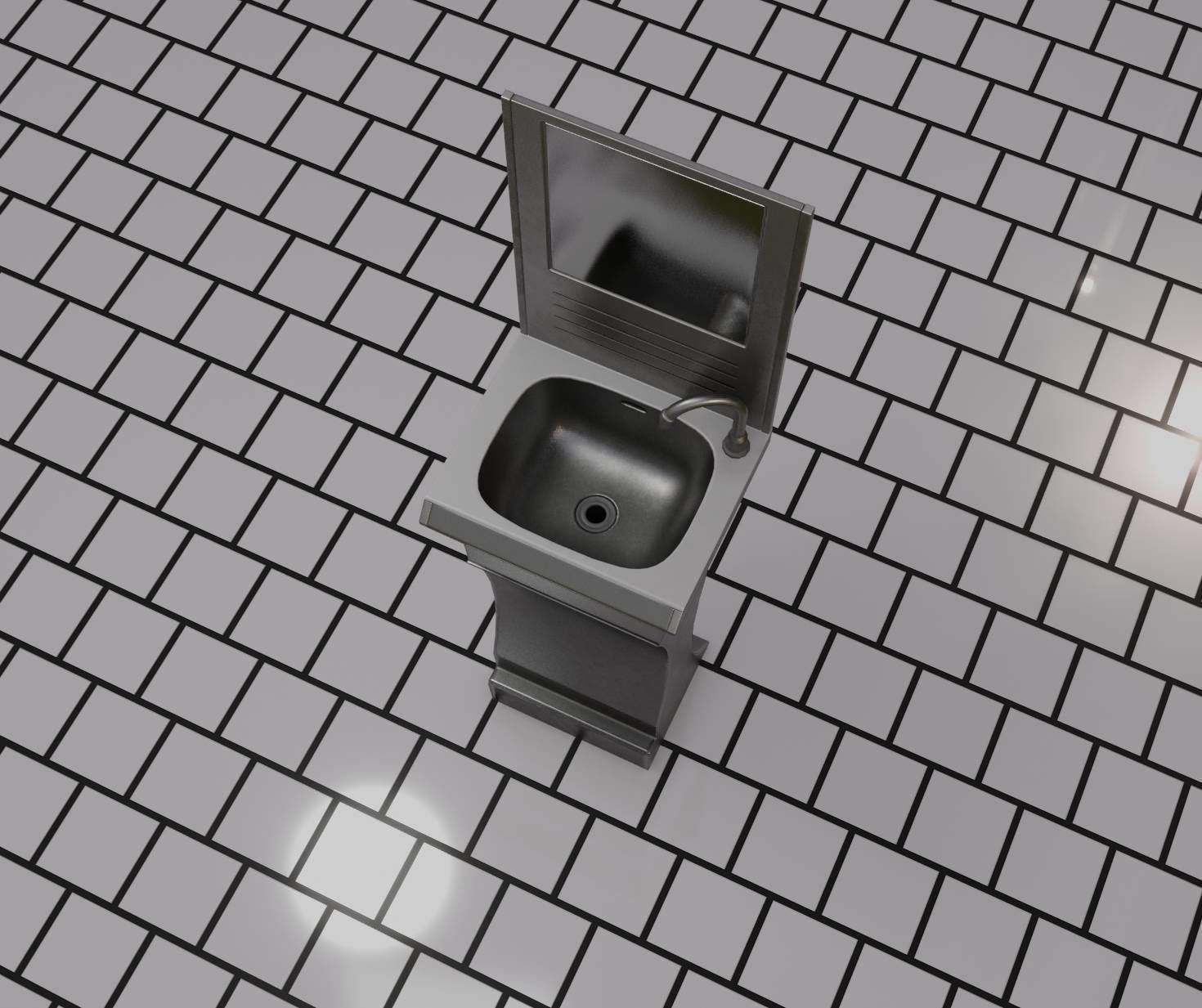 Public Metal Sci-Fi Sink - 40 - with Mirror Low-poly 3D model_8