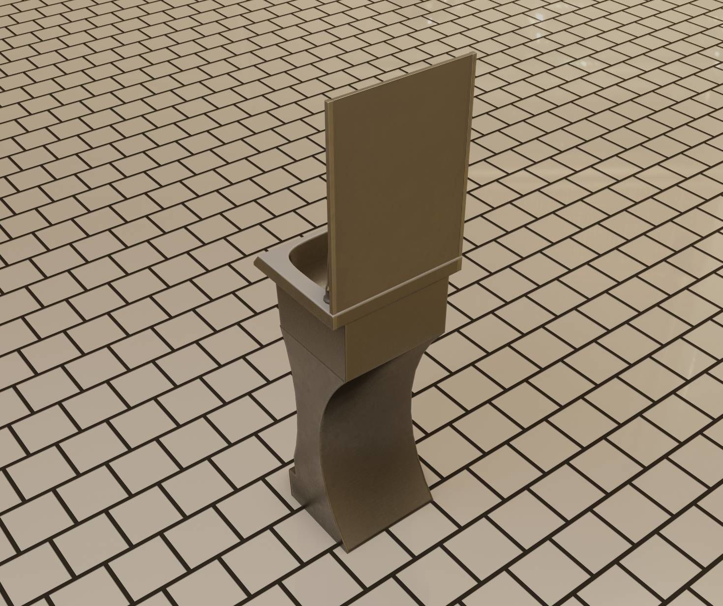 Public Metal Sci-Fi Sink - 40 - with Mirror Low-poly 3D model_18
