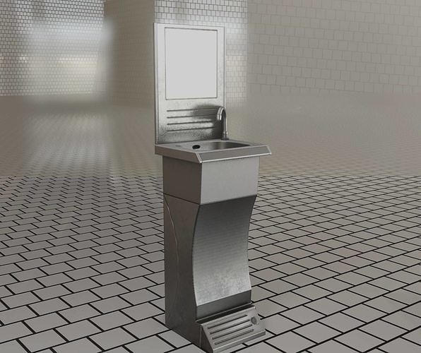 Public Sci-Fi Sink - 39 - with Mirror Low-poly 3D model