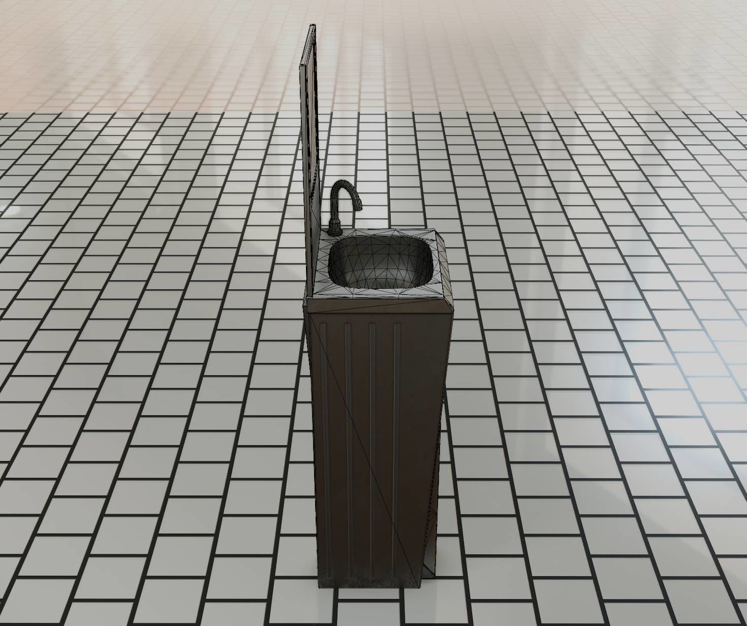 Public Futuristic Sink - 38 - with Mirror Low-poly 3D model_86