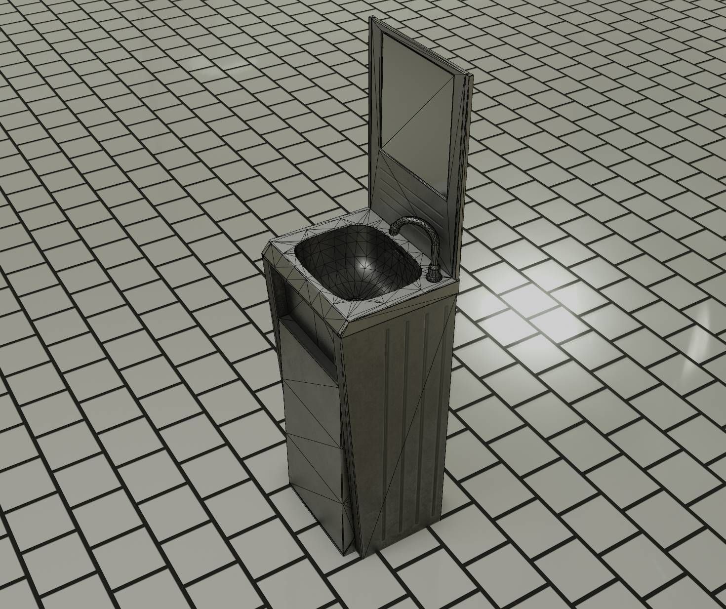 Public Futuristic Sink - 38 - with Mirror Low-poly 3D model_5