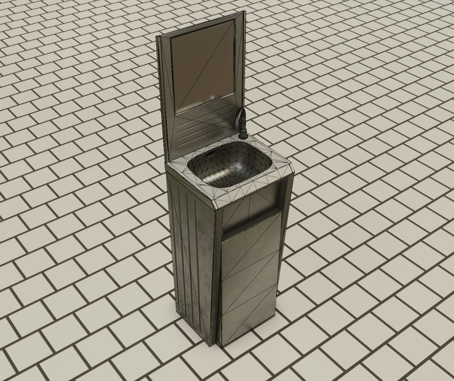Public Futuristic Sink - 38 - with Mirror Low-poly 3D model_30
