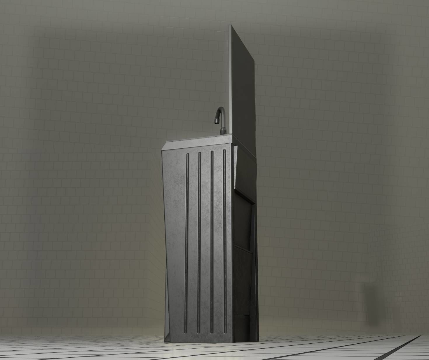 Public Futuristic Sink - 38 - with Mirror Low-poly 3D model_41