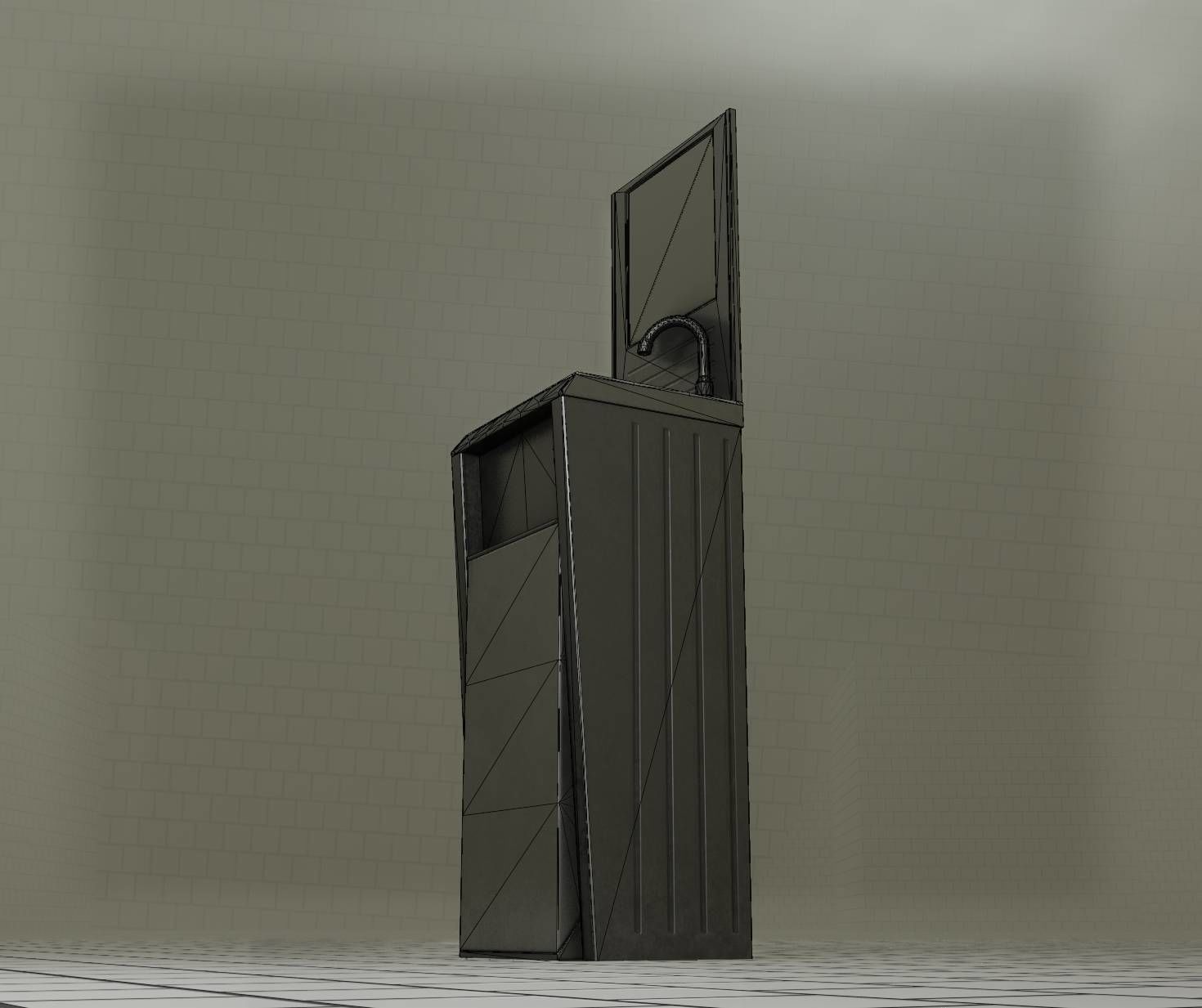 Public Futuristic Sink - 38 - with Mirror Low-poly 3D model_42