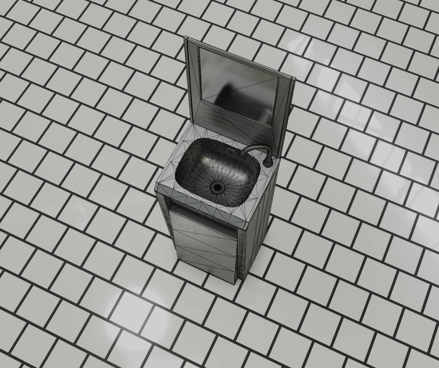 Public Futuristic Sink - 38 - with Mirror Low-poly 3D model_52
