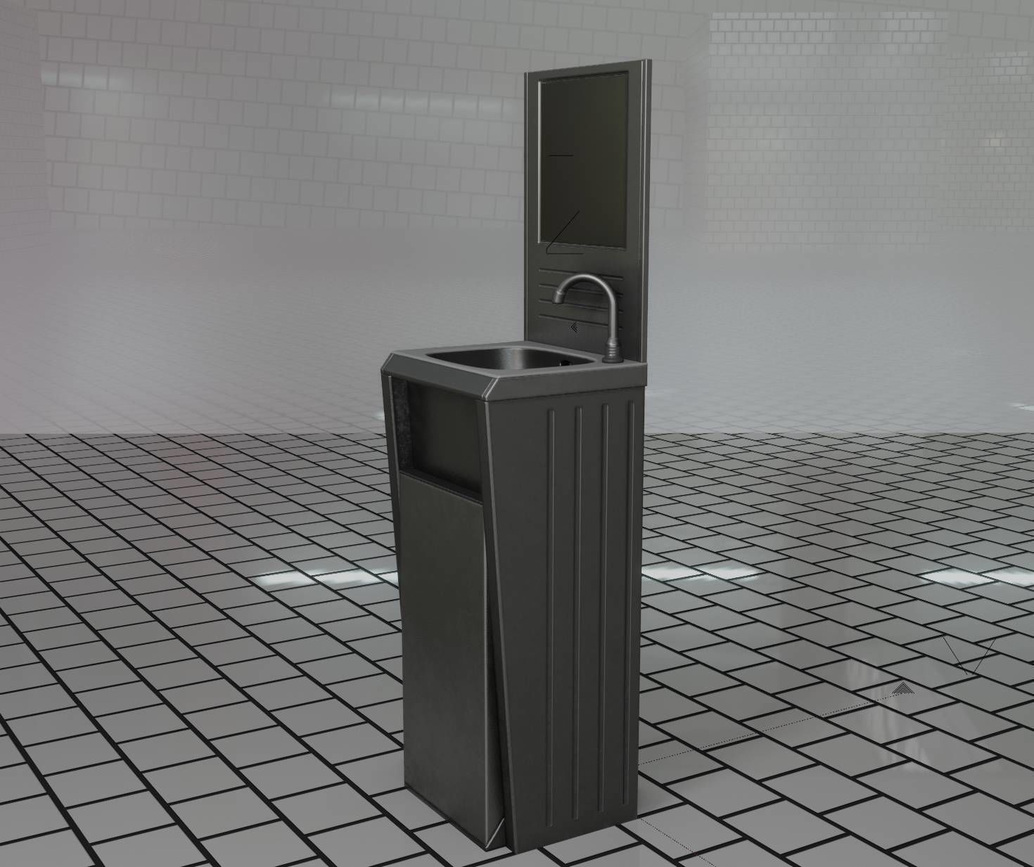 Public Futuristic Sink - 38 - with Mirror Low-poly 3D model_34