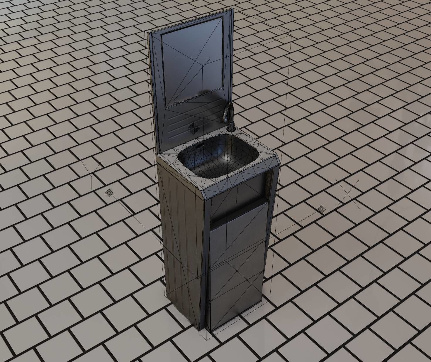 Public Futuristic Sink - 38 - with Mirror Low-poly 3D model_90