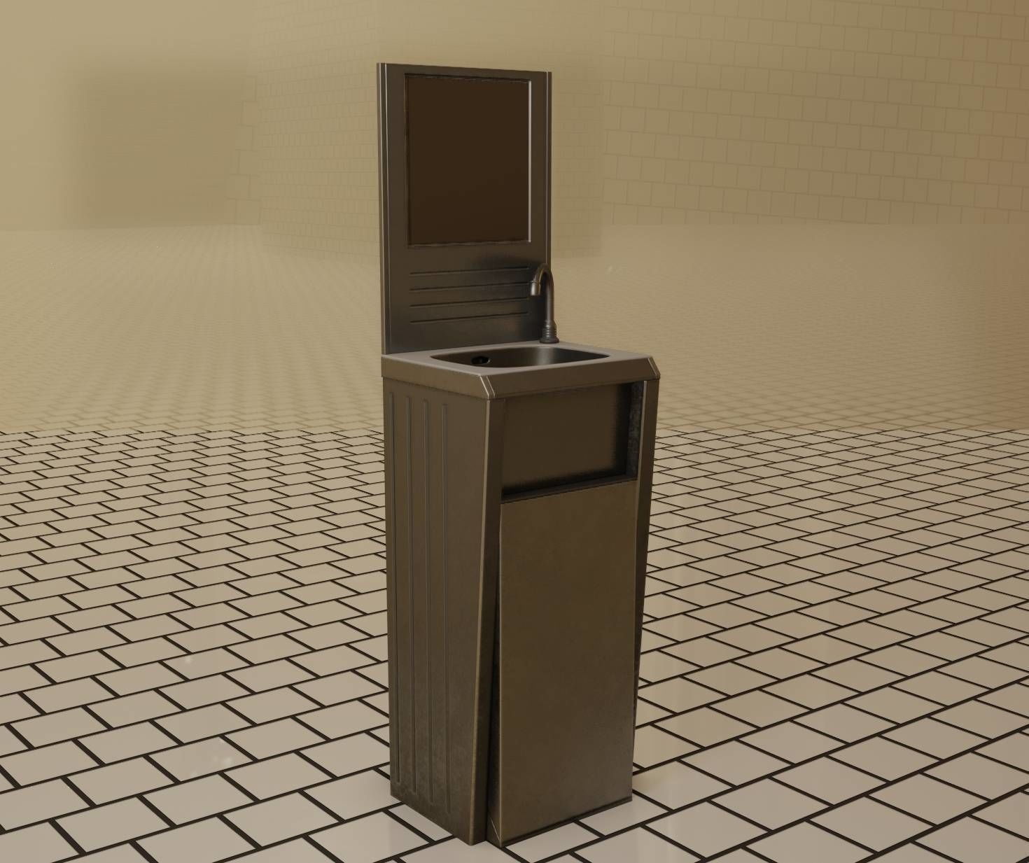 Public Futuristic Sink - 38 - with Mirror Low-poly 3D model_8