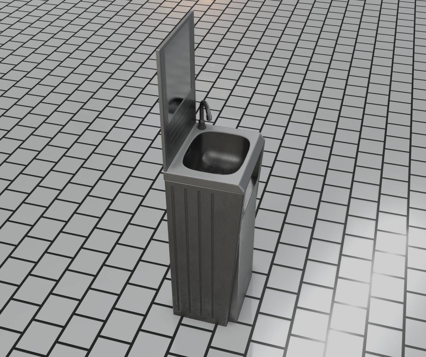 Public Futuristic Sink - 38 - with Mirror Low-poly 3D model_60