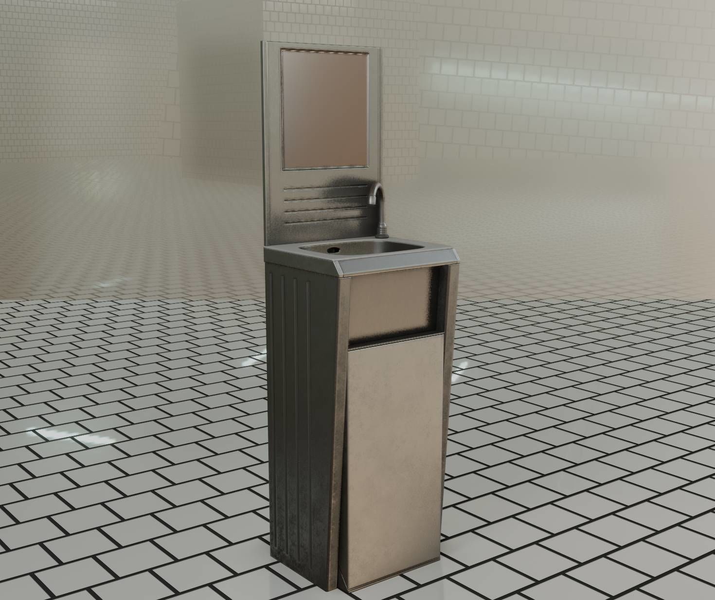Public Futuristic Sink - 38 - with Mirror Low-poly 3D model_97
