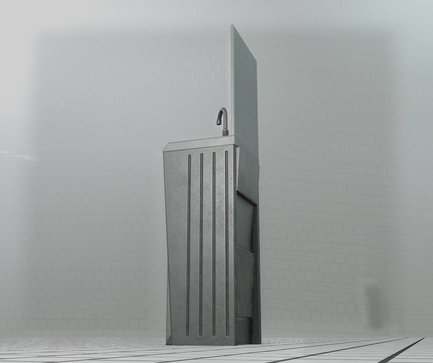 Public Futuristic Sink - 38 - with Mirror Low-poly 3D model_14