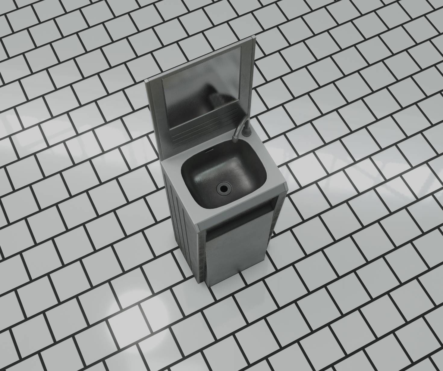 Public Futuristic Sink - 38 - with Mirror Low-poly 3D model_53