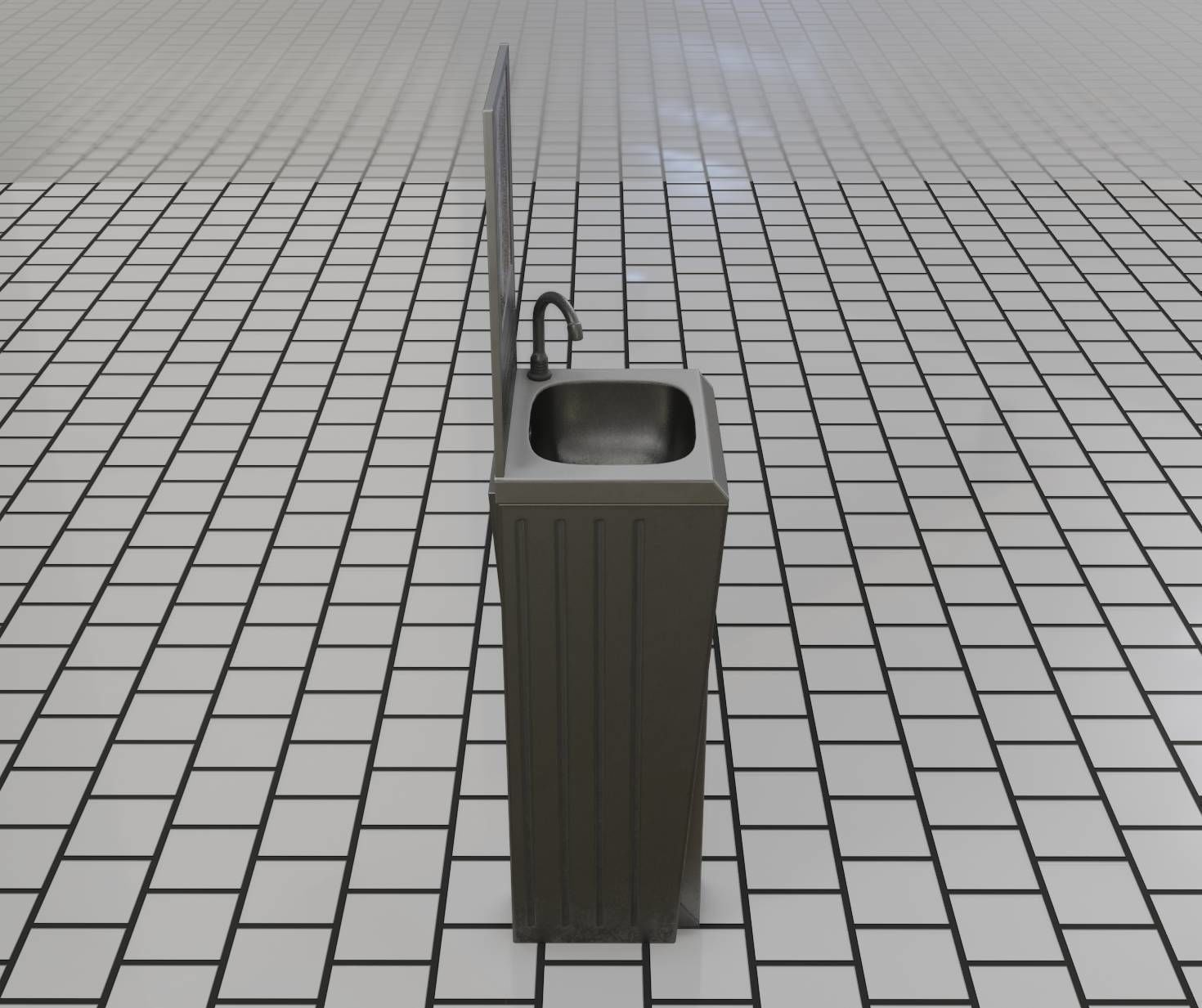 Public Futuristic Sink - 38 - with Mirror Low-poly 3D model_26