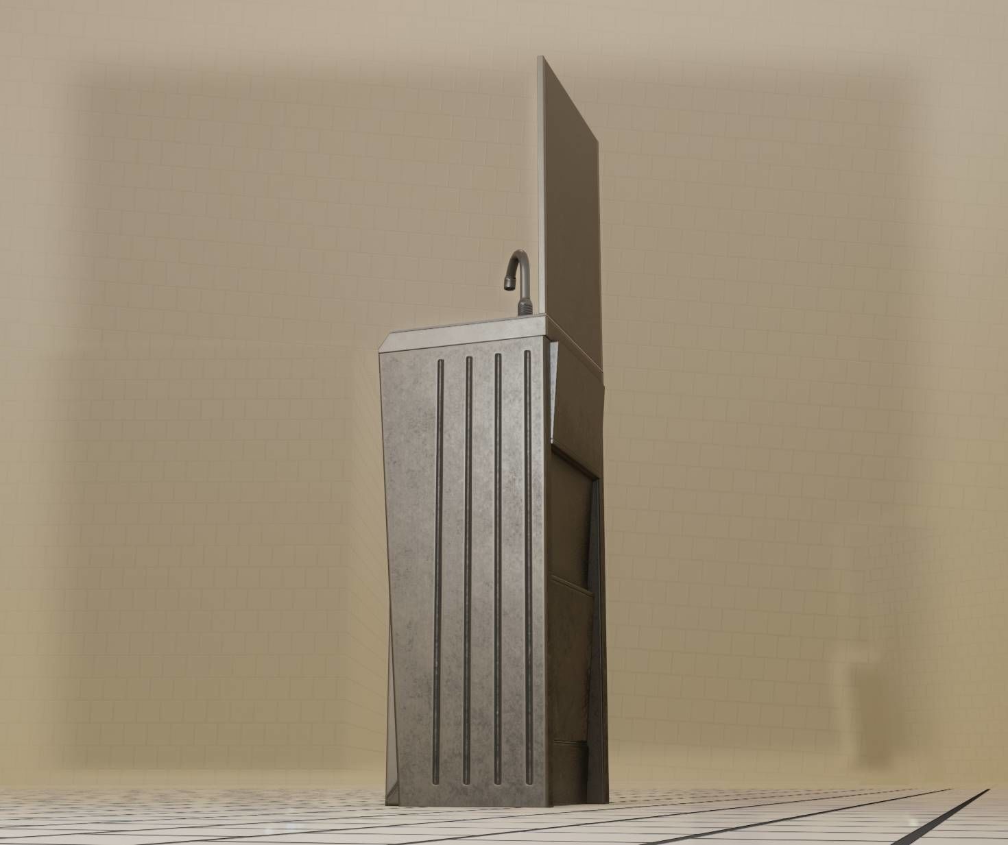 Public Futuristic Sink - 38 - with Mirror Low-poly 3D model_72