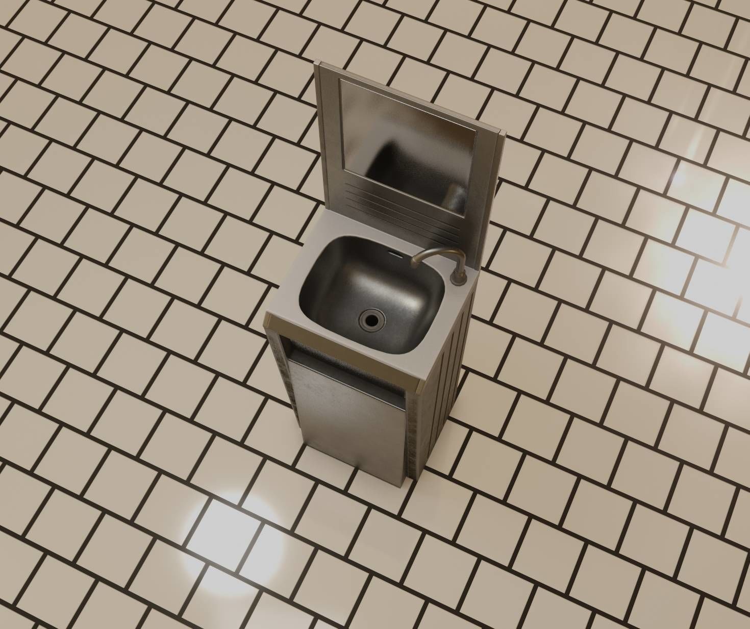 Public Futuristic Sink - 38 - with Mirror Low-poly 3D model_83