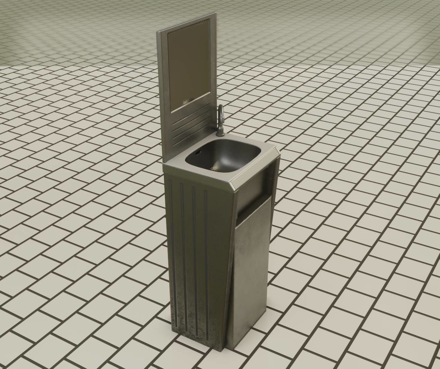 Public Futuristic Sink - 38 - with Mirror Low-poly 3D model_85