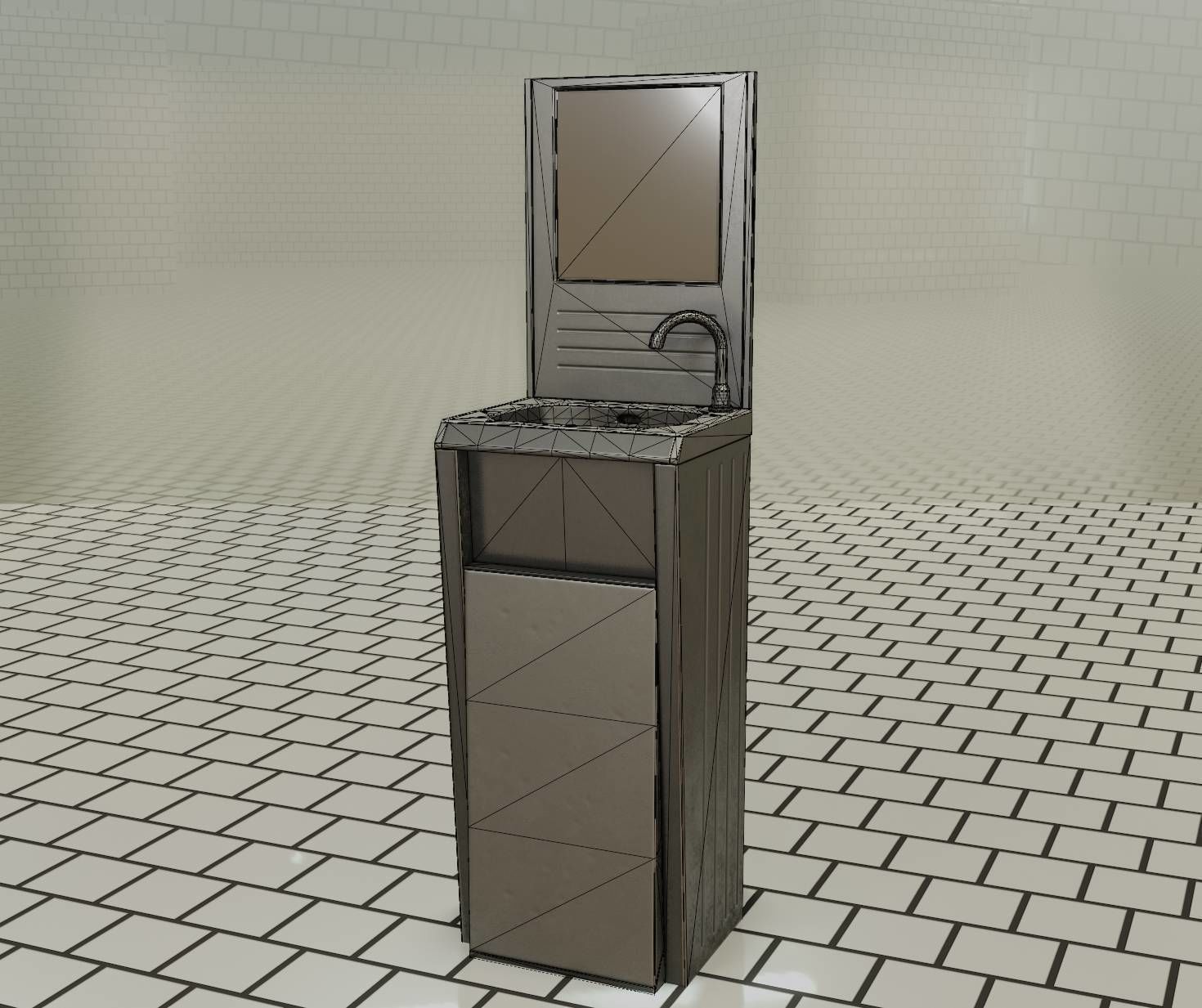 Public Futuristic Sink - 38 - with Mirror Low-poly 3D model_96