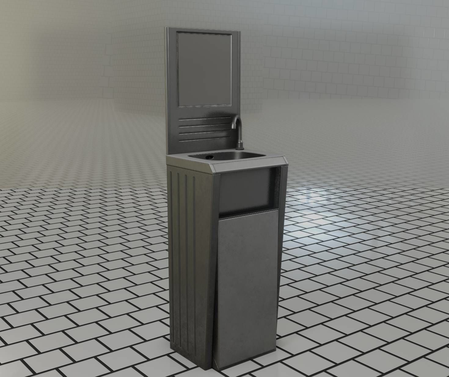 Public Futuristic Sink - 38 - with Mirror Low-poly 3D model_66