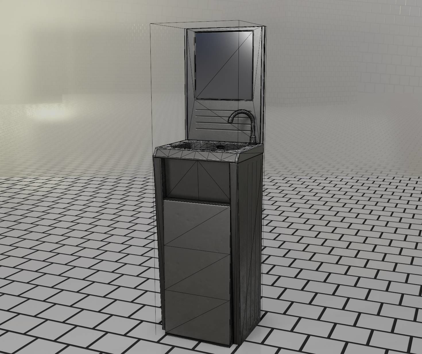 Public Futuristic Sink - 38 - with Mirror Low-poly 3D model_65