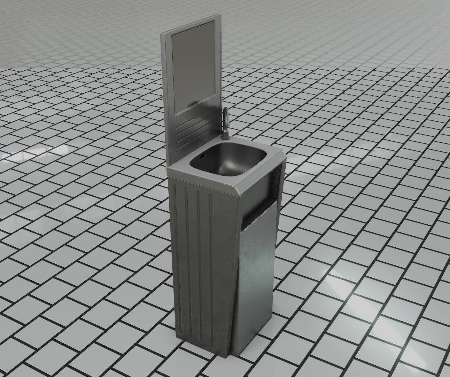 Public Futuristic Sink - 38 - with Mirror Low-poly 3D model_54