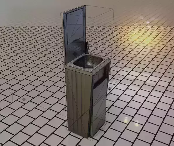 Public Futuristic Sink - 38 - with Mirror Low-poly 3D model