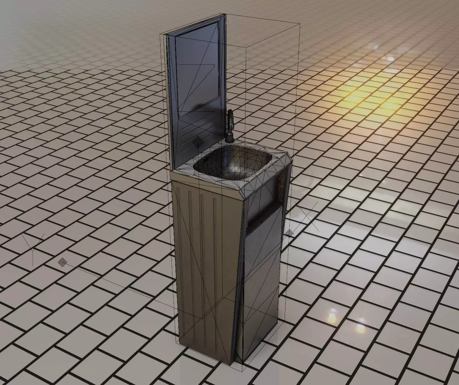 Public Futuristic Sink - 38 - with Mirror Low-poly 3D model_0