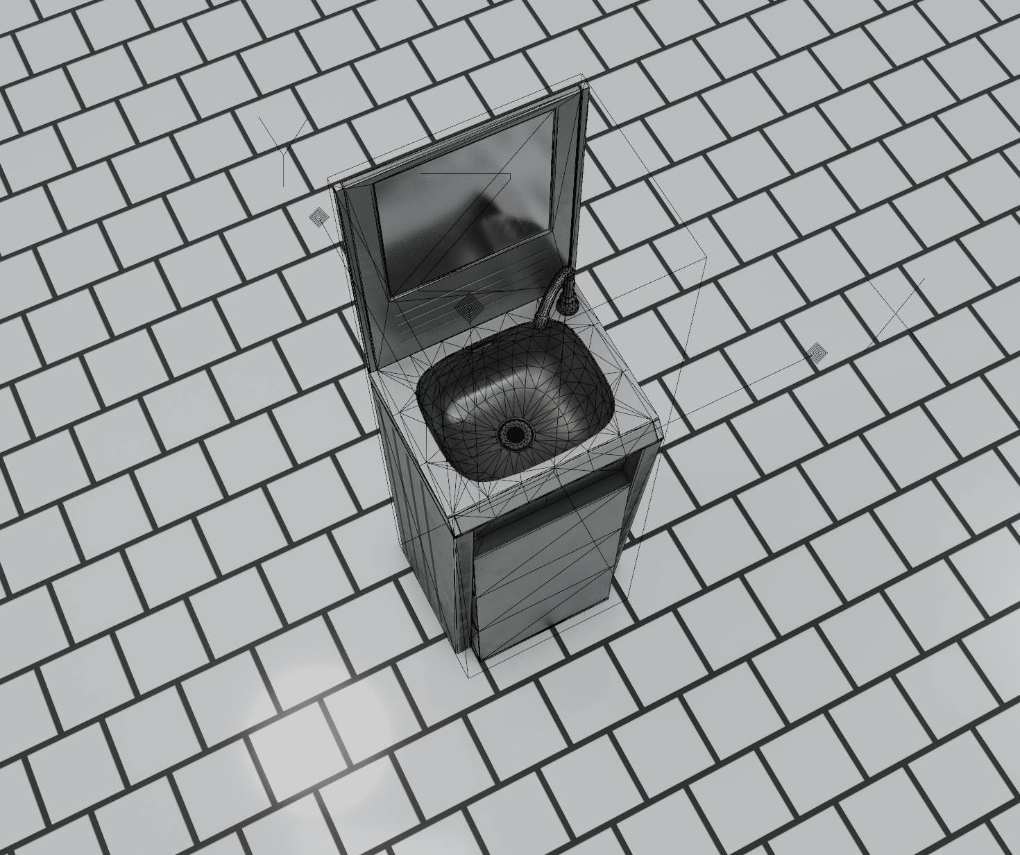 Public Futuristic Sink - 38 - with Mirror Low-poly 3D model_25