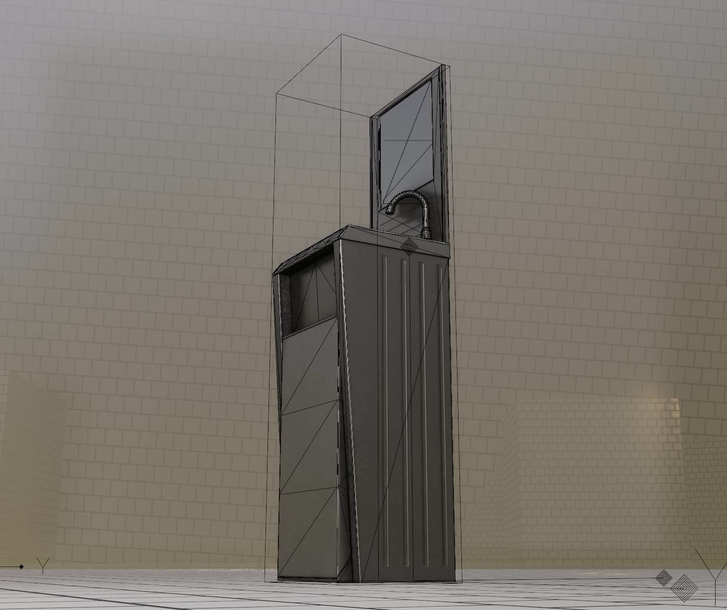 Public Futuristic Sink - 38 - with Mirror Low-poly 3D model_73