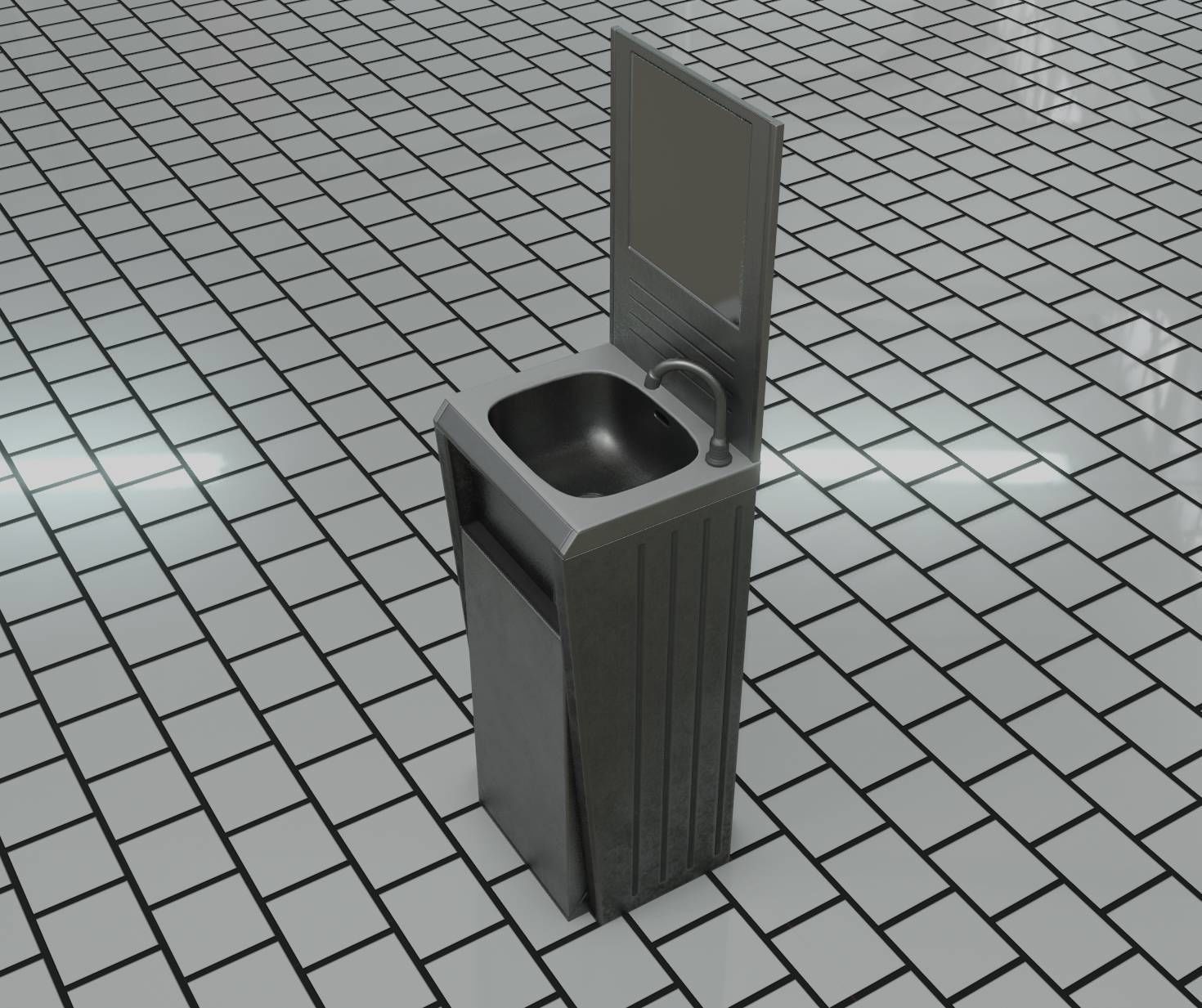 Public Futuristic Sink - 38 - with Mirror Low-poly 3D model_33