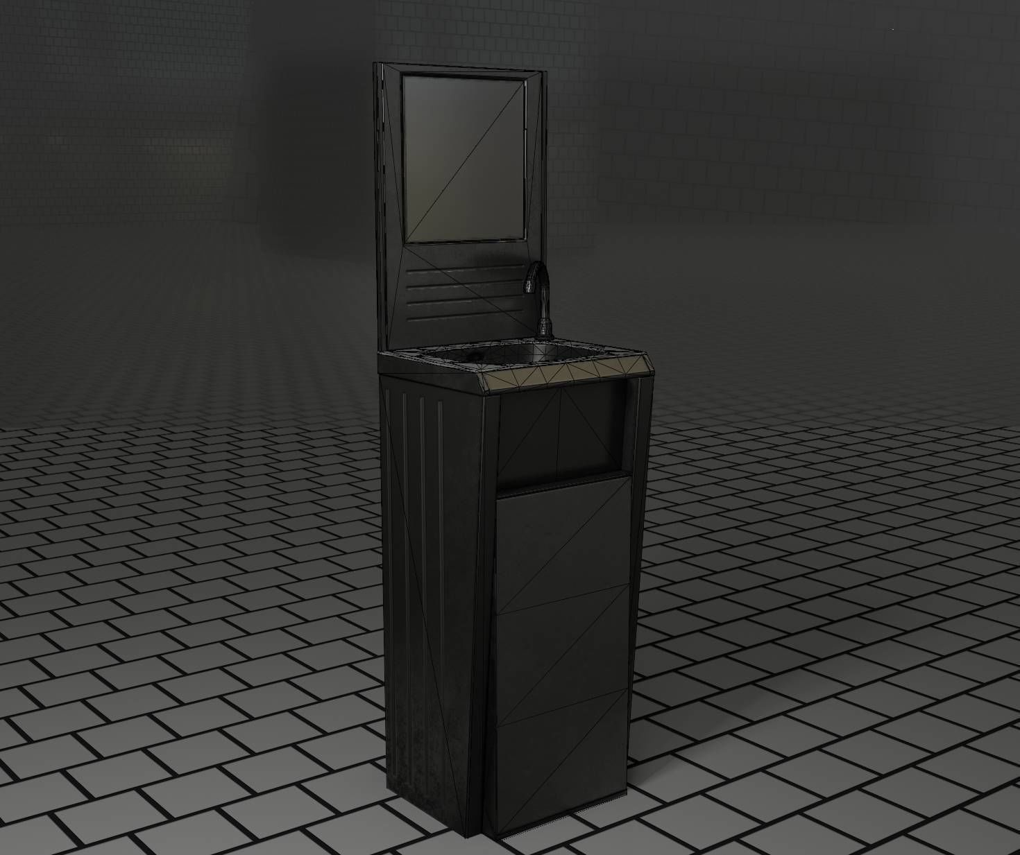 Public Futuristic Sink - 38 - with Mirror Low-poly 3D model_36