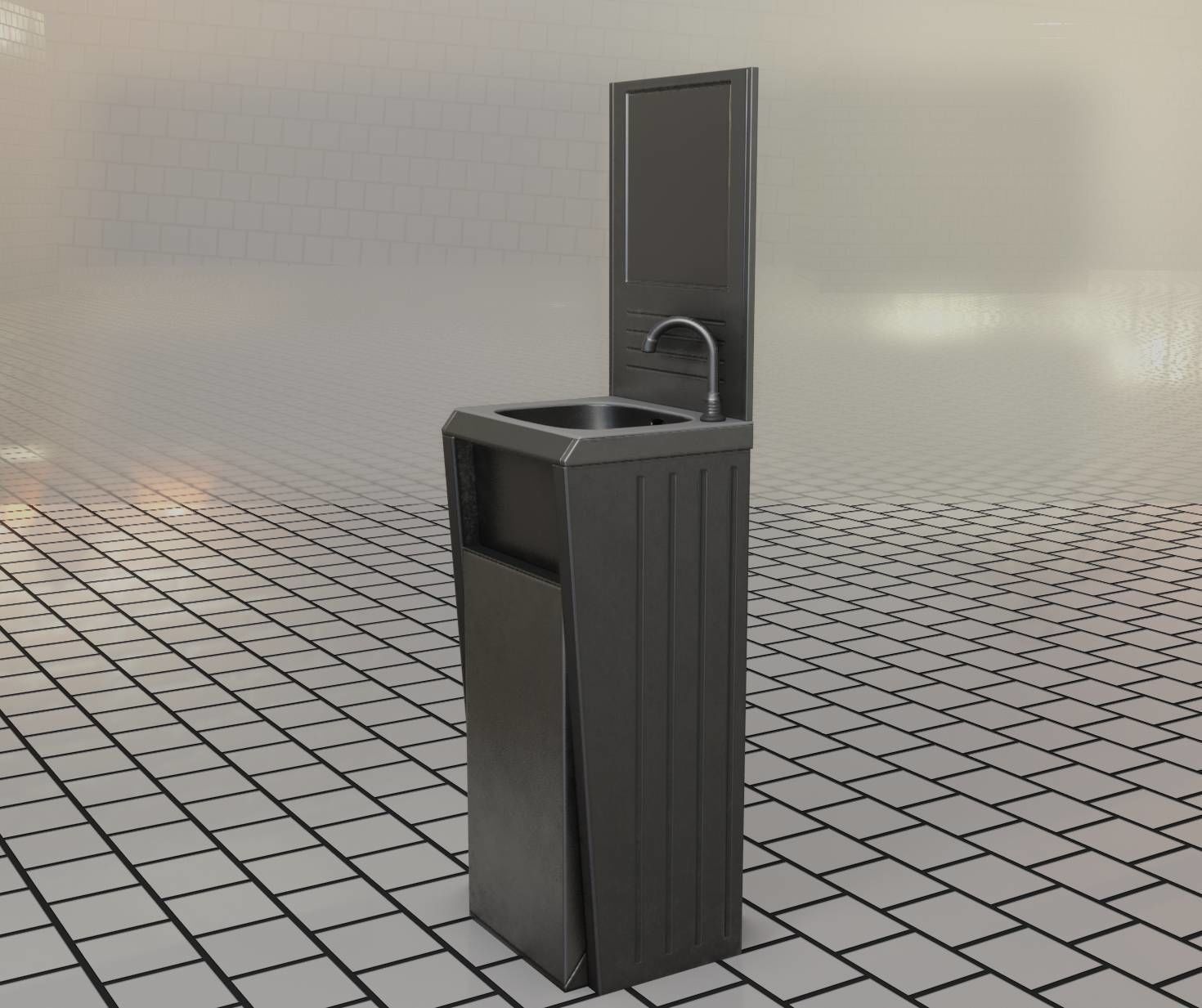 Public Futuristic Sink - 38 - with Mirror Low-poly 3D model_64