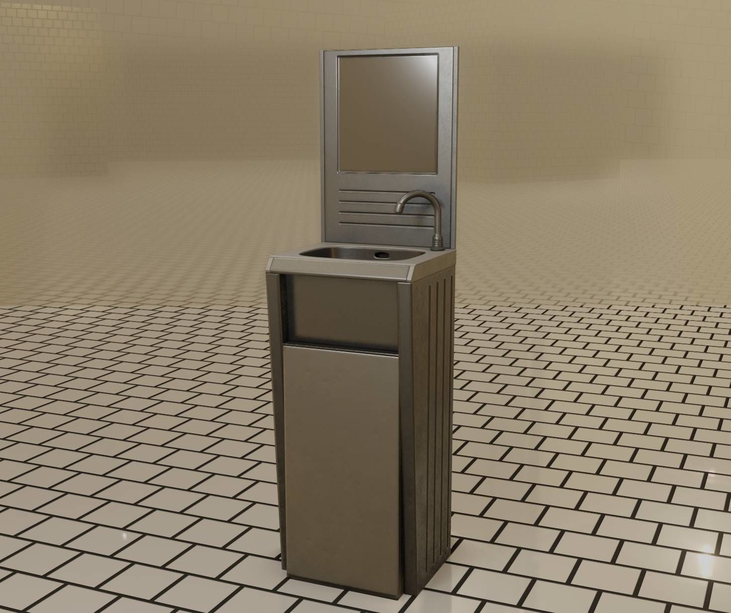 Public Futuristic Sink - 38 - with Mirror Low-poly 3D model_7