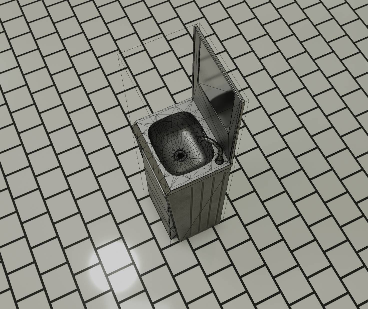 Public Futuristic Sink - 38 - with Mirror Low-poly 3D model_82