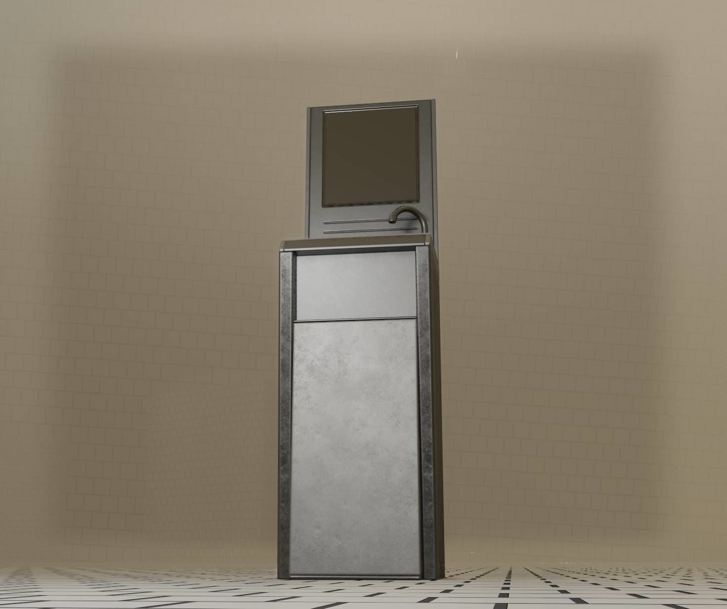 Public Futuristic Sink - 38 - with Mirror Low-poly 3D model_43