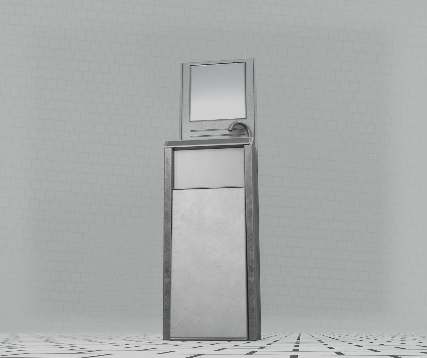 Public Futuristic Sink - 38 - with Mirror Low-poly 3D model_2