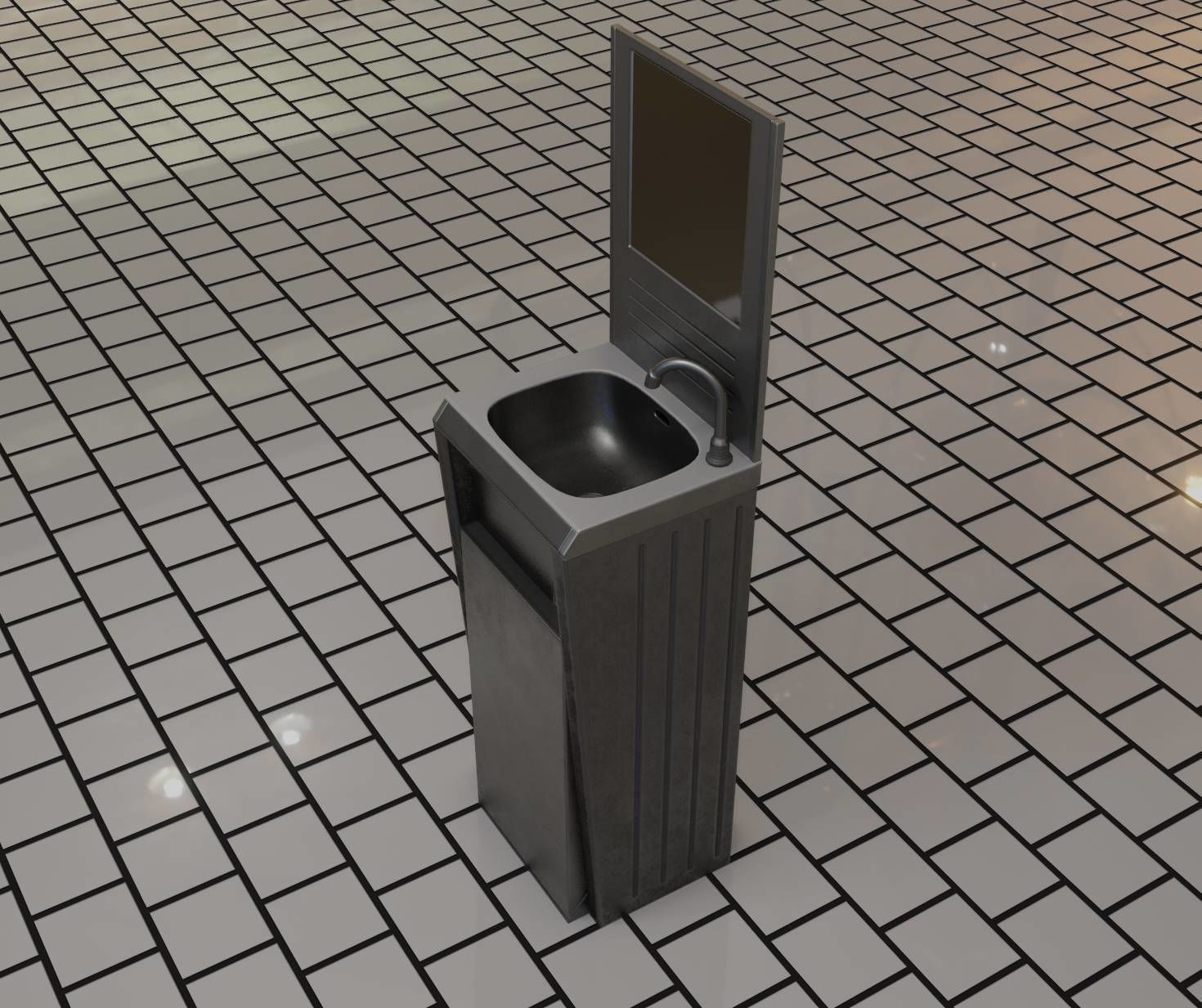 Public Futuristic Sink - 38 - with Mirror Low-poly 3D model_63