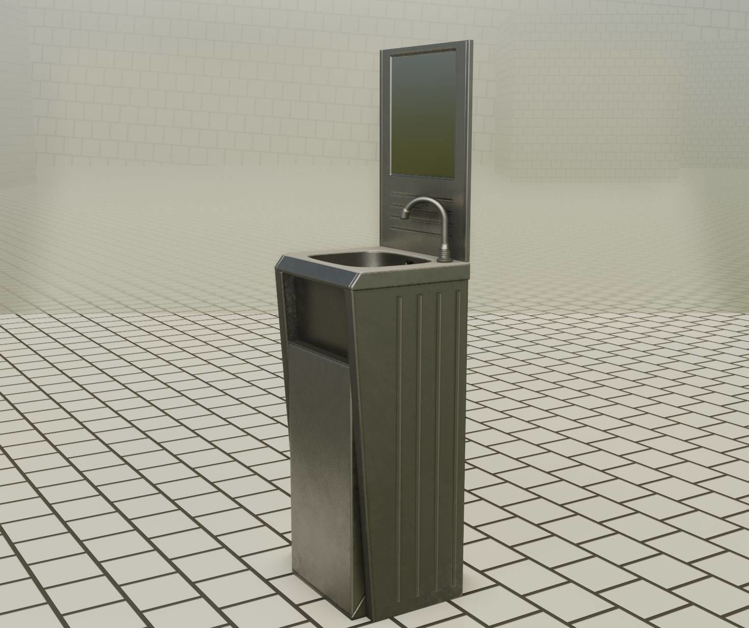 Public Futuristic Sink - 38 - with Mirror Low-poly 3D model_95