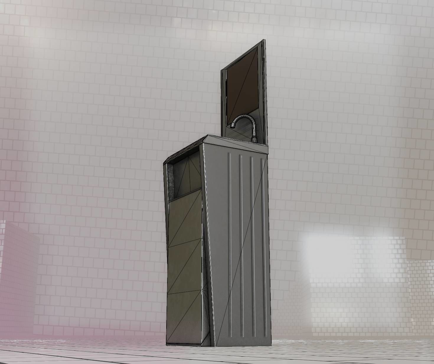 Public Futuristic Sink - 38 - with Mirror Low-poly 3D model_15