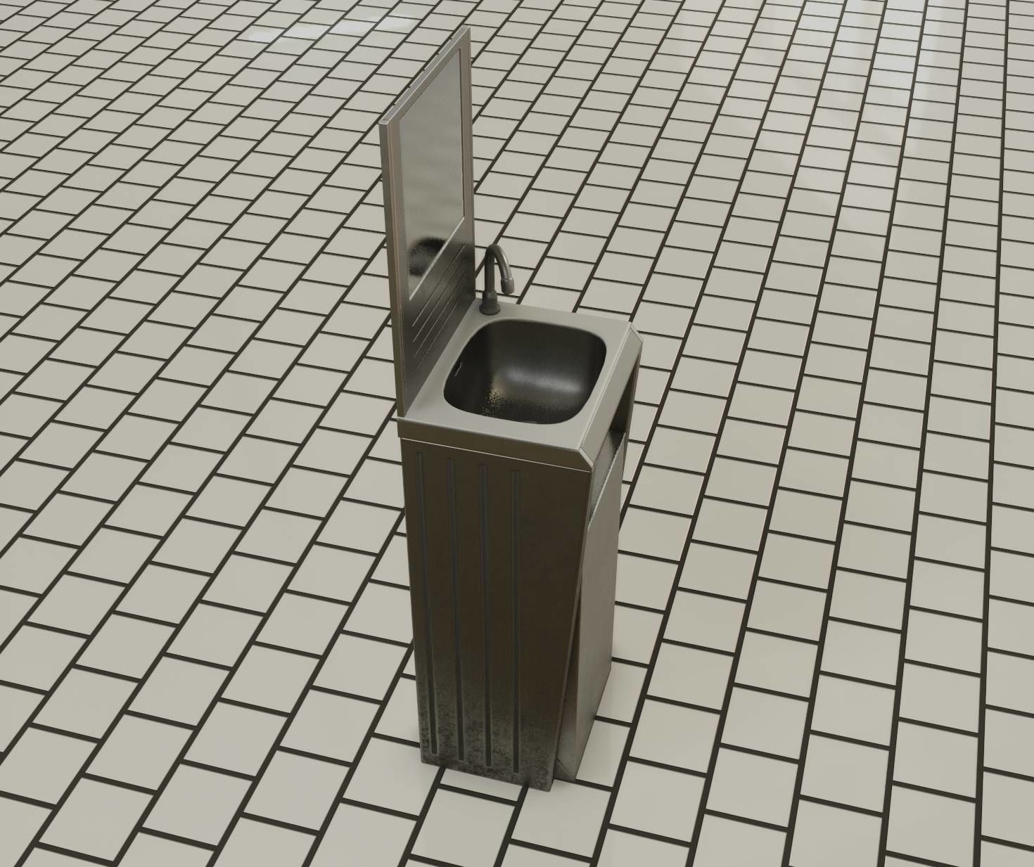 Public Futuristic Sink - 38 - with Mirror Low-poly 3D model_3