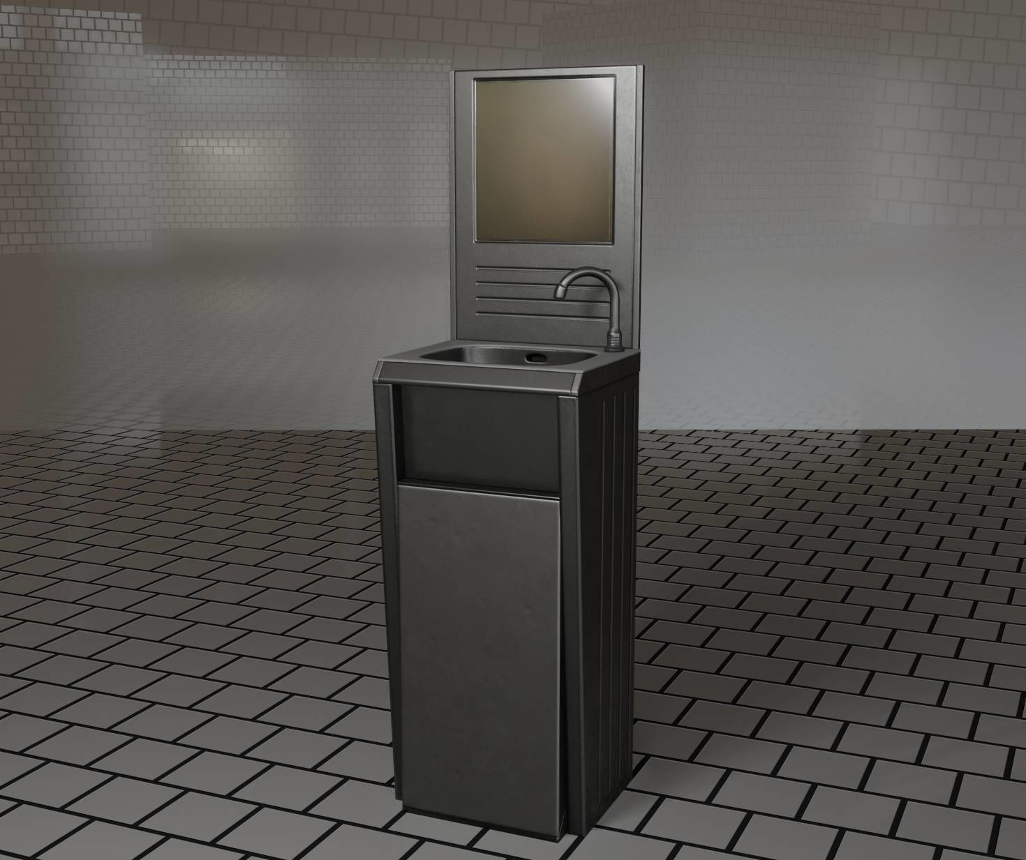 Public Futuristic Sink - 38 - with Mirror Low-poly 3D model_35