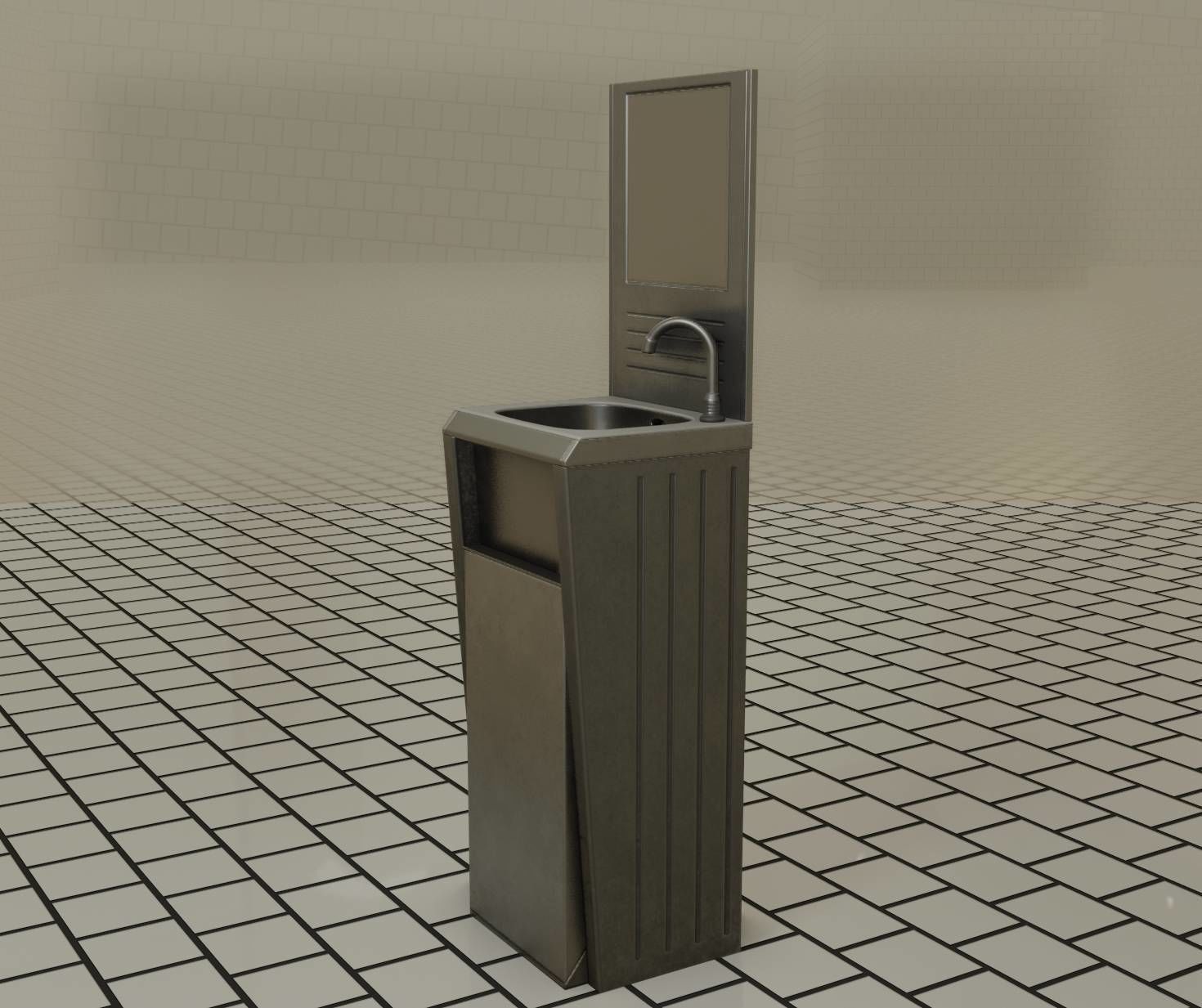 Public Futuristic Sink - 38 - with Mirror Low-poly 3D model_6