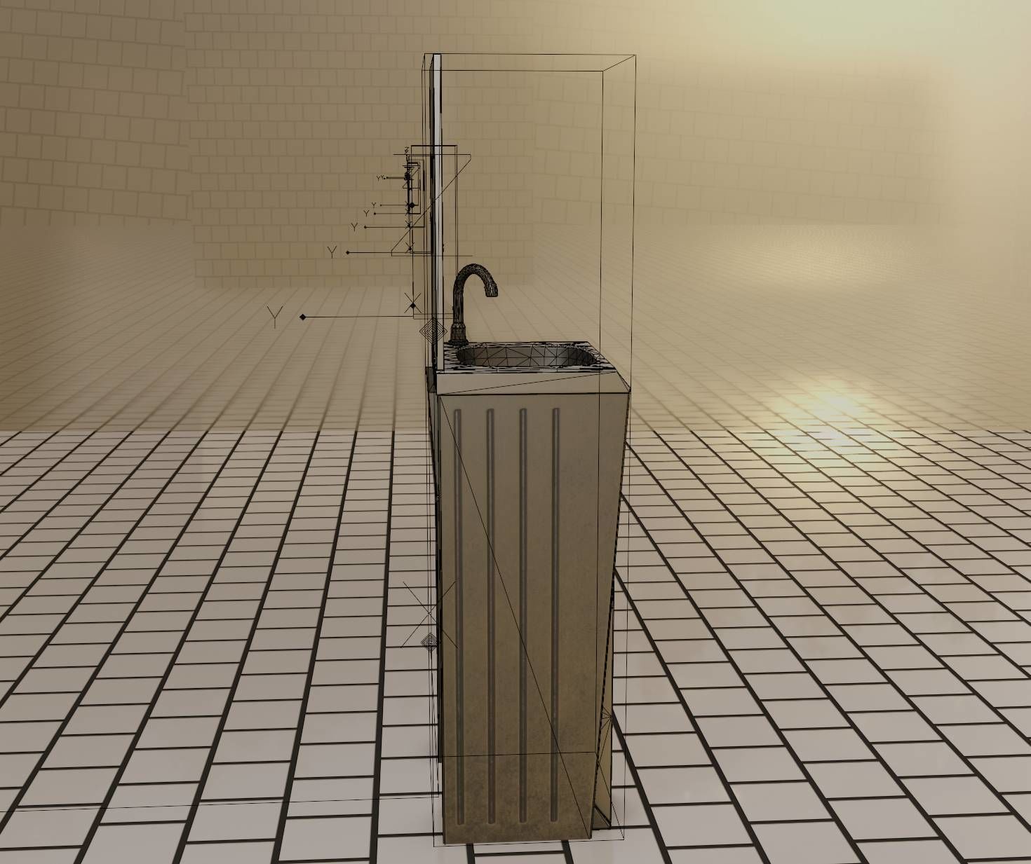 Public Futuristic Sink - 38 - with Mirror Low-poly 3D model_9