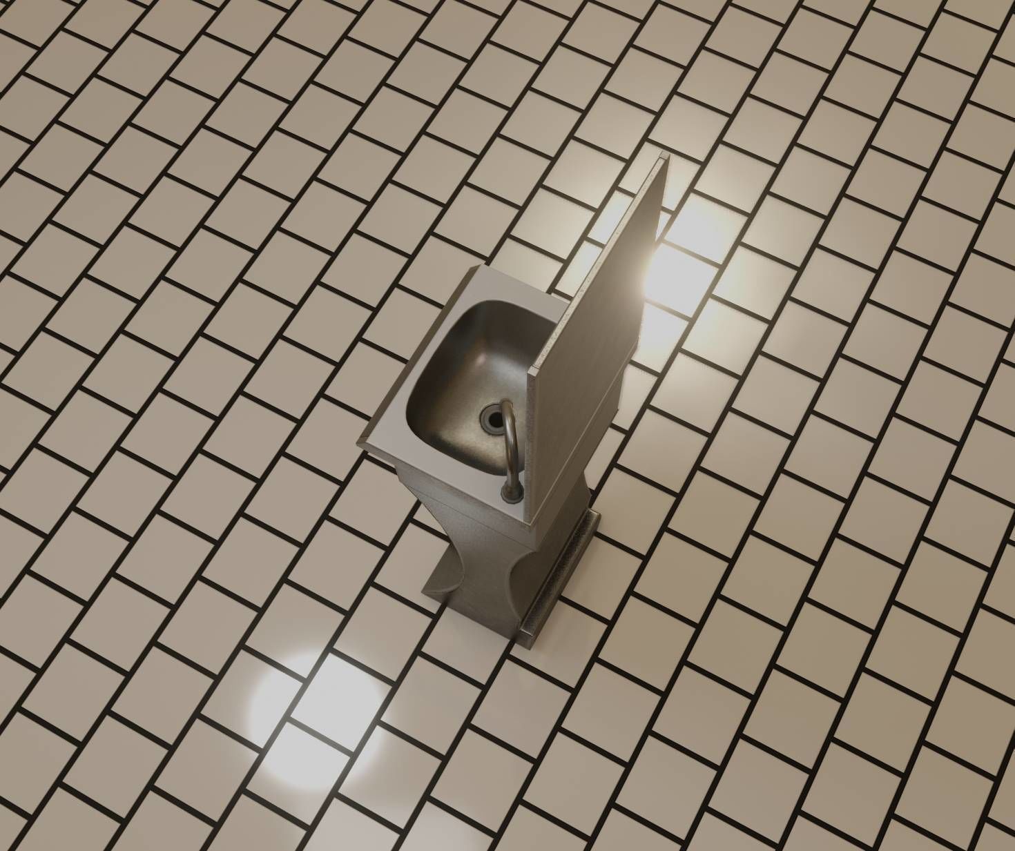 Public Metal Sci-Fi Sink - 35 - with Mirror Low-poly 3D model_15