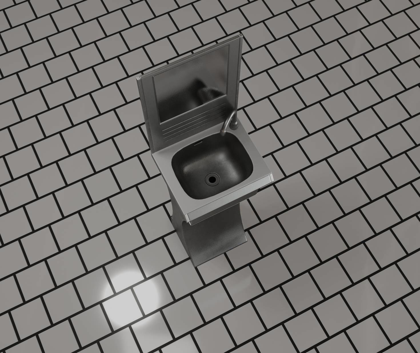 Public Metal Sci-Fi Sink - 35 - with Mirror Low-poly 3D model_43