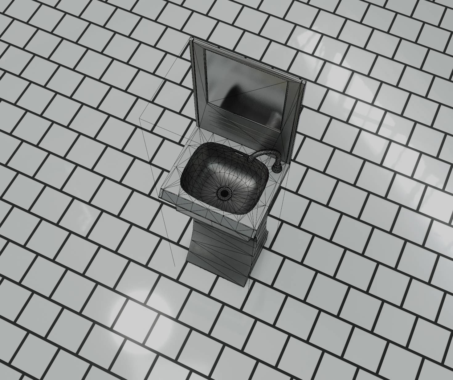 Public Metal Sci-Fi Sink - 35 - with Mirror Low-poly 3D model_42